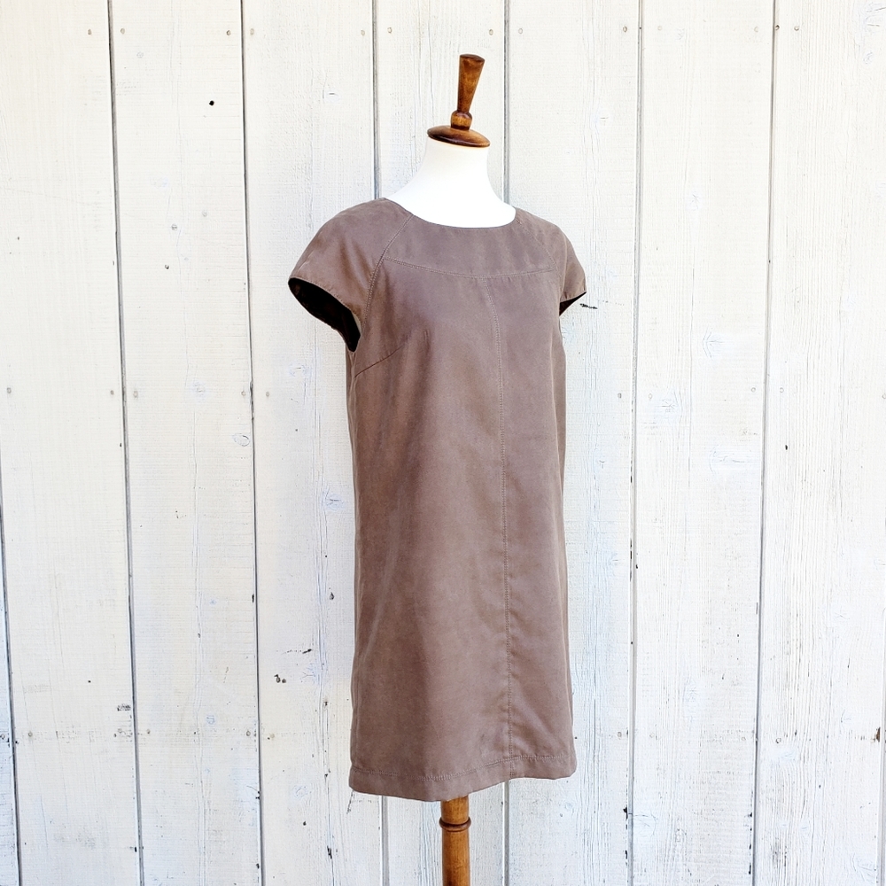 Zara Faux Suede Taupe Brown Shift Dress Size L